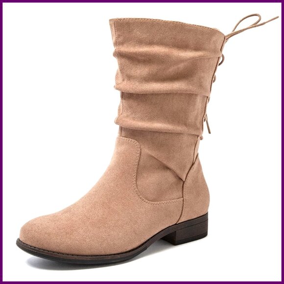 Wide Width Ankle Boots with Side Zipper Low Heel Slouchy Style